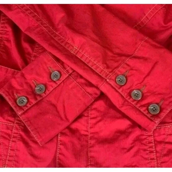 Cabi Womens SZ M Jacket coat Red Belted Pockets Long Sleeve cotton Full Zip Up‎ - Picture 3 of 8
